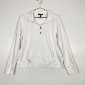 Lauren Ralph Lauren‎ Shirt Womens XL White Long Sleeve Collared Polo Top Cotton